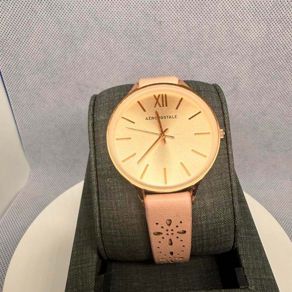 Aeropostale Women's Pink Floral Cutout Strap Watch Rose Gold